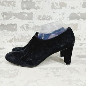 Stuart Weitzman Black Suede Leather Slip On Heel Ankle Boots Bootie i846